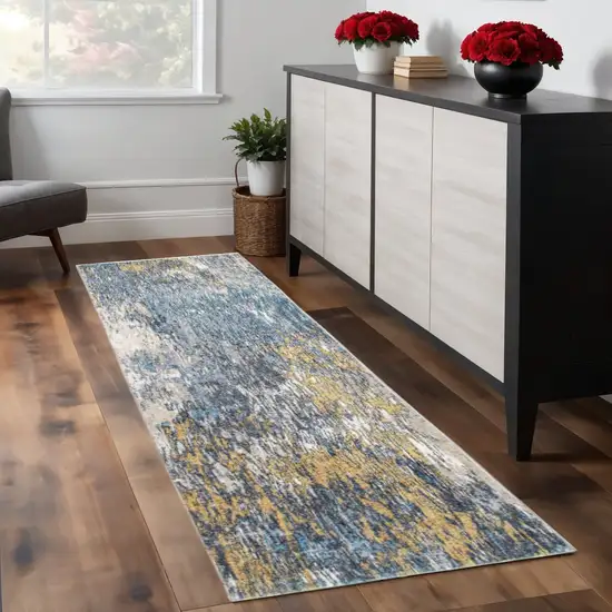 8' Blue And Gold Abstract Runner Rug Photo 1