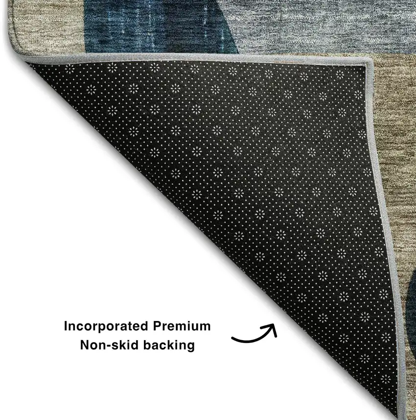 Blue Gold And Beige Abstract Geometric Washable Area Rug With UV Protection Photo 5
