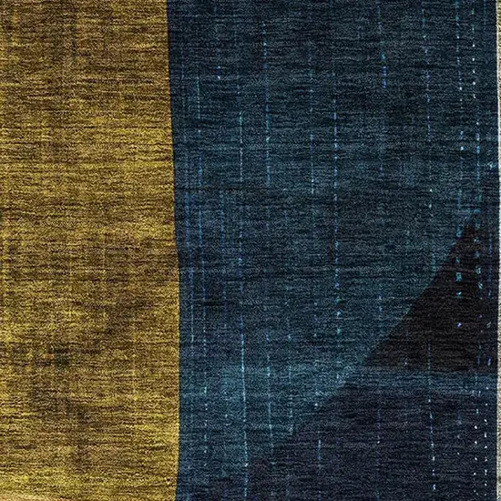 Blue Gold And Beige Abstract Geometric Washable Area Rug With UV Protection Photo 3