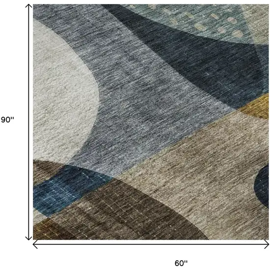 Blue Gold And Beige Abstract Geometric Washable Area Rug With UV Protection Photo 8