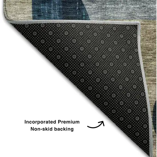 Blue Gold And Beige Abstract Geometric Washable Area Rug With UV Protection Photo 5