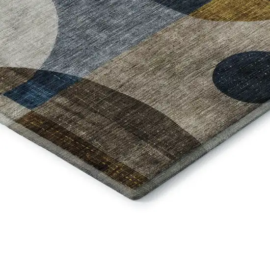 Blue Gold And Beige Abstract Geometric Washable Area Rug With UV Protection Photo 6