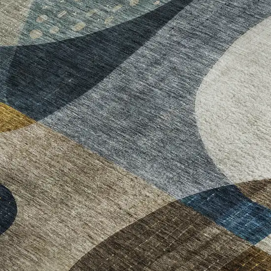 Blue Gold And Beige Abstract Geometric Washable Area Rug With UV Protection Photo 2