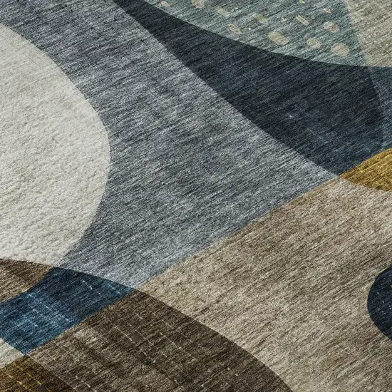 Blue Gold And Beige Abstract Geometric Washable Area Rug With UV Protection Photo 1