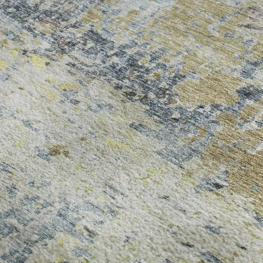 Blue Gold And Beige Abstract Washable Area Rug With UV Protection Photo 3