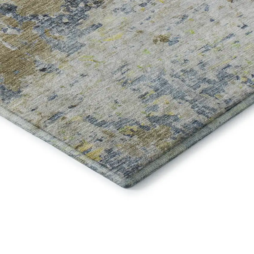 Blue Gold And Beige Abstract Washable Area Rug With UV Protection Photo 8