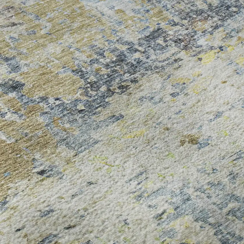 Blue Gold And Beige Abstract Washable Area Rug With UV Protection Photo 1