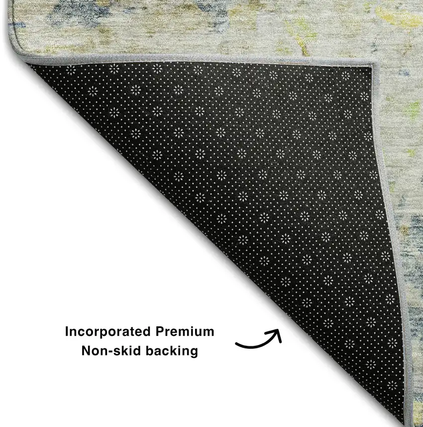 Blue Gold And Beige Abstract Washable Area Rug With UV Protection Photo 7