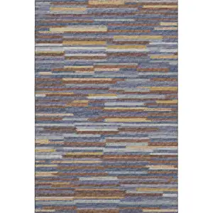 Photo of Blue Gold And Brown Abstract Washable Area Rug With UV Protection