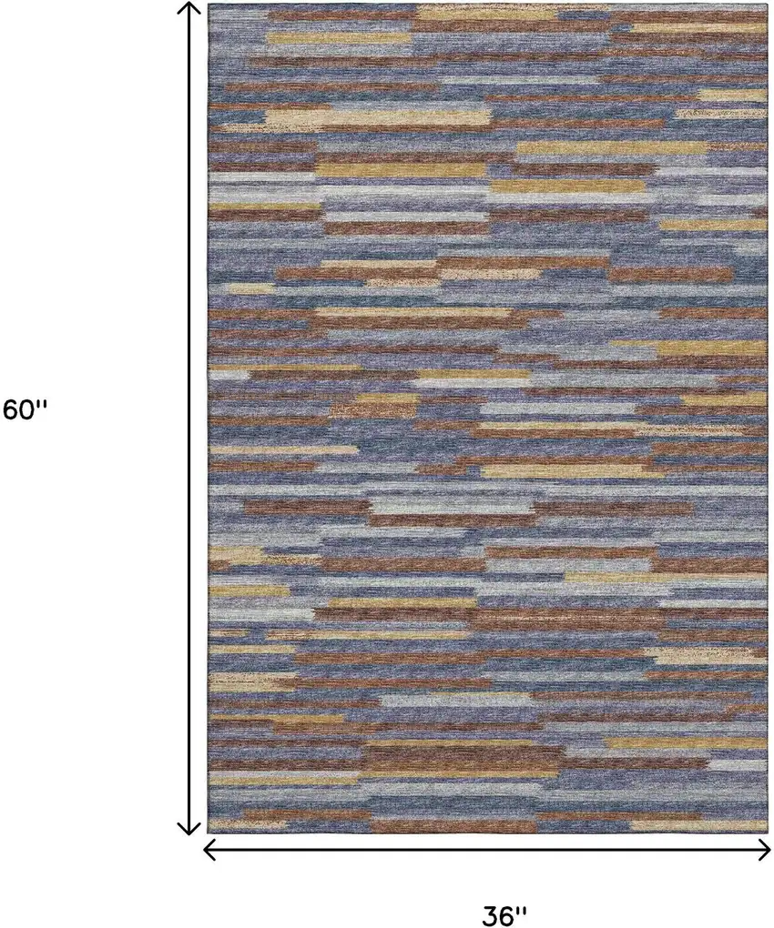 Blue Gold And Brown Abstract Washable Area Rug With UV Protection Photo 3
