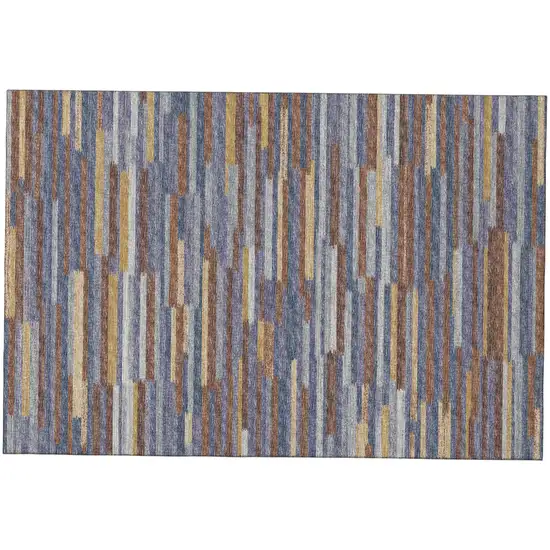 Blue Gold And Brown Abstract Washable Area Rug With UV Protection Photo 2