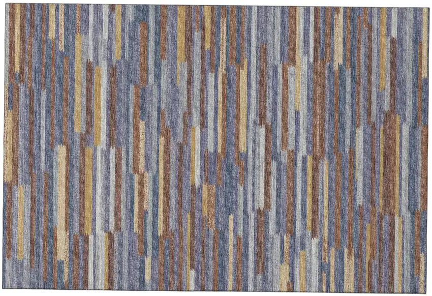 Blue Gold And Brown Abstract Washable Area Rug With UV Protection Photo 2