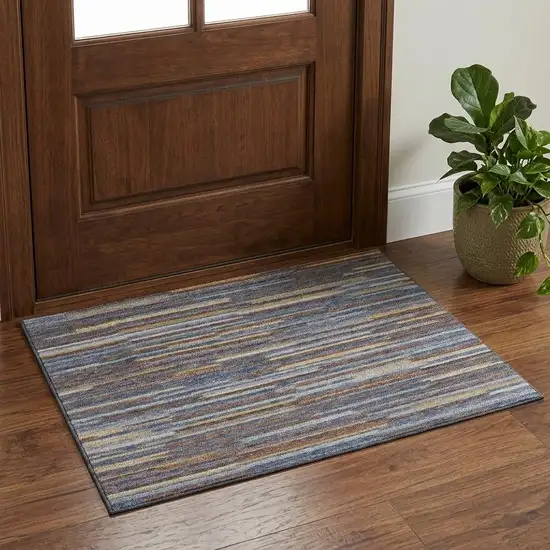 Blue Gold And Brown Abstract Washable Area Rug With UV Protection Photo 1