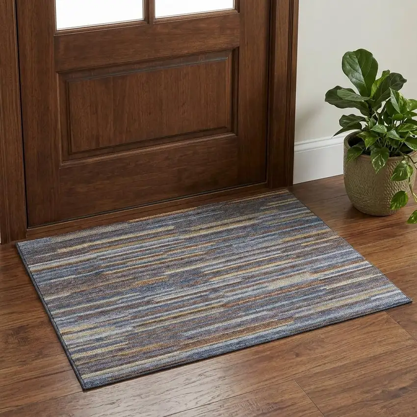 Blue Gold And Brown Abstract Washable Area Rug With UV Protection Photo 1
