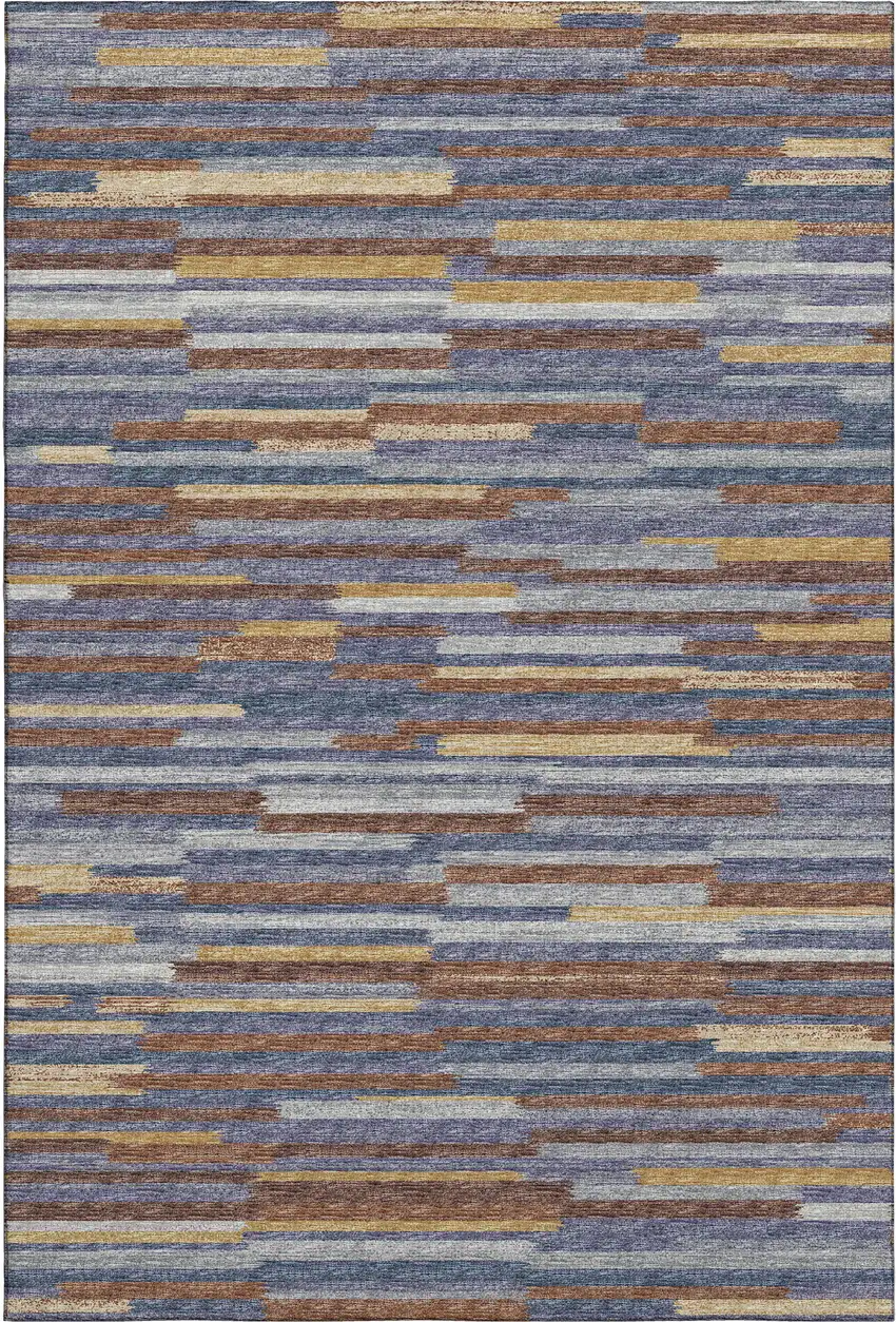 Blue Gold And Brown Abstract Washable Area Rug With UV Protection Photo 2