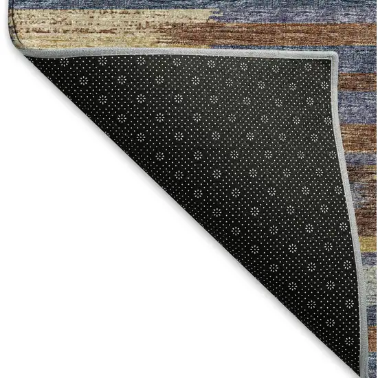 Blue Gold And Brown Abstract Washable Area Rug With UV Protection Photo 6