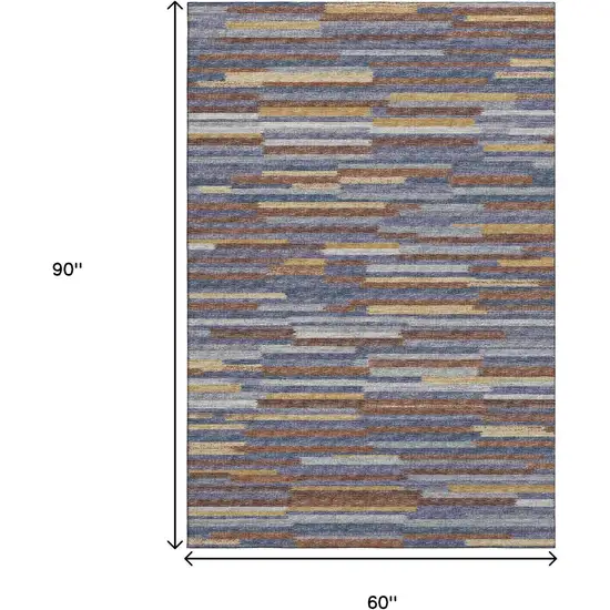 Blue Gold And Brown Abstract Washable Area Rug With UV Protection Photo 3