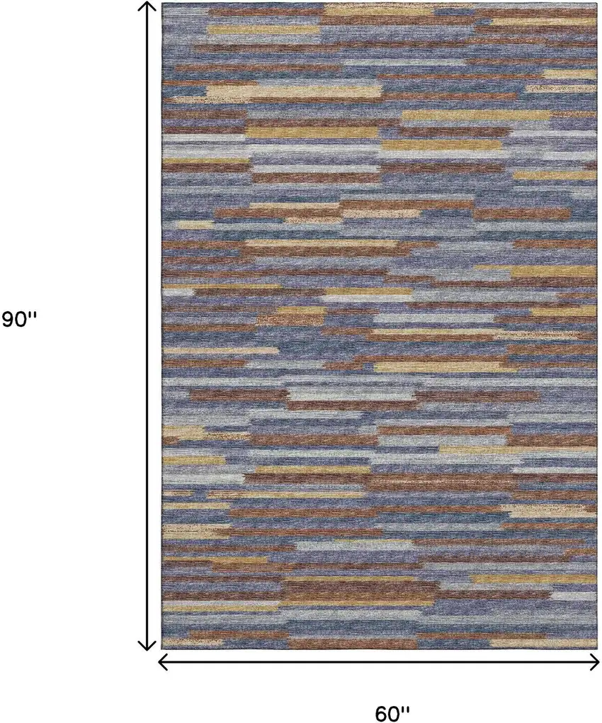 Blue Gold And Brown Abstract Washable Area Rug With UV Protection Photo 3