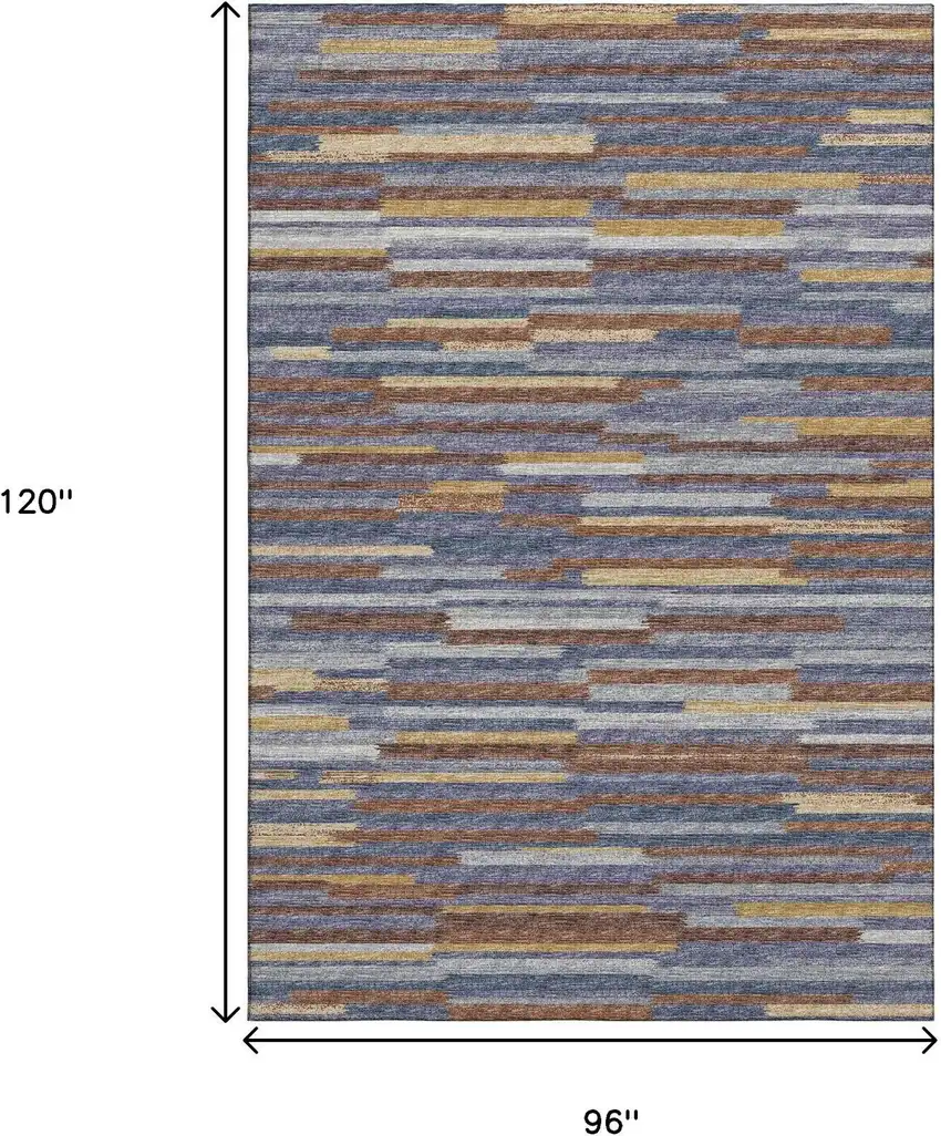 Blue Gold And Brown Abstract Washable Area Rug With UV Protection Photo 3