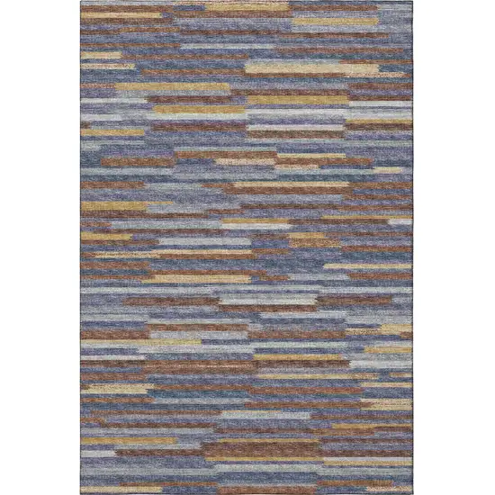 Blue Gold And Brown Abstract Washable Area Rug With UV Protection Photo 6