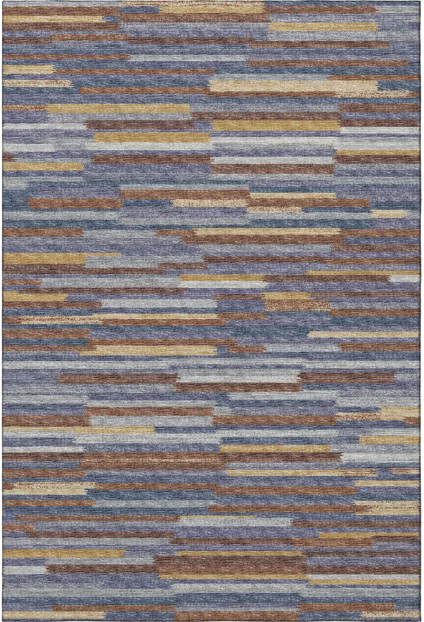 Blue Gold And Brown Abstract Washable Area Rug With UV Protection Photo 6