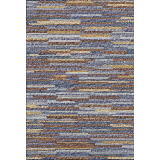 Blue Gold And Brown Abstract Washable Area Rug With UV Protection Photo 2