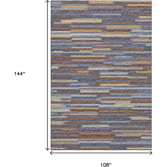 Blue Gold And Brown Abstract Washable Area Rug With UV Protection Photo 3