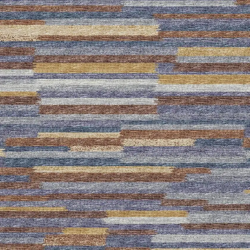 Blue Gold And Brown Abstract Washable Area Rug With UV Protection Photo 9