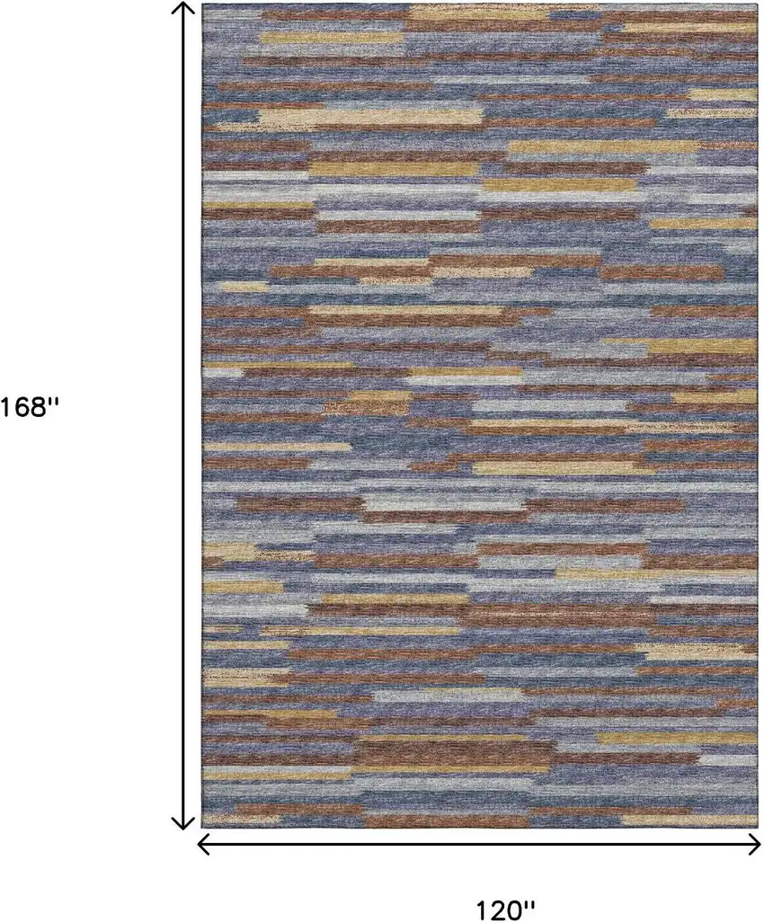 Blue Gold And Brown Abstract Washable Area Rug With UV Protection Photo 3