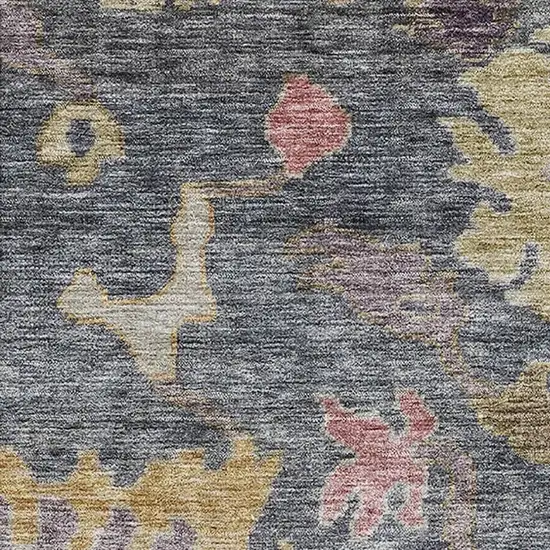 Blue Gold And Coral Floral Washable Area Rug With UV Protection Photo 3