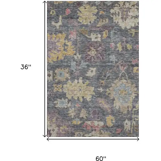 Blue Gold And Coral Floral Washable Area Rug With UV Protection Photo 8