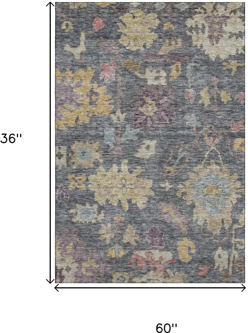 Blue Gold And Coral Floral Washable Area Rug With UV Protection Photo 8