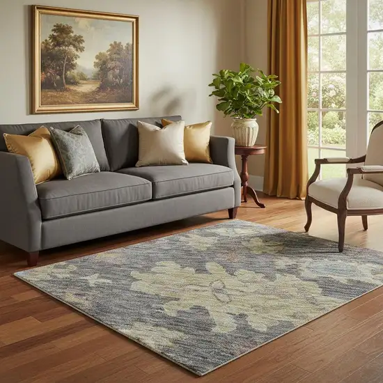 Blue Gold And Coral Floral Washable Area Rug With UV Protection Photo 2