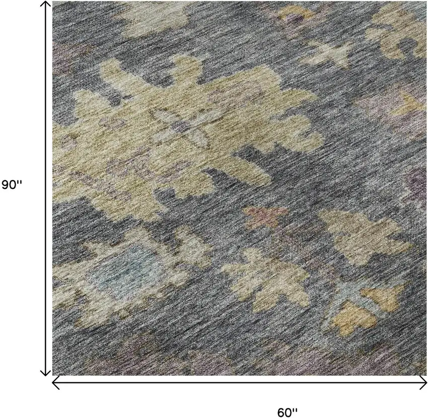 Blue Gold And Coral Floral Washable Area Rug With UV Protection Photo 8