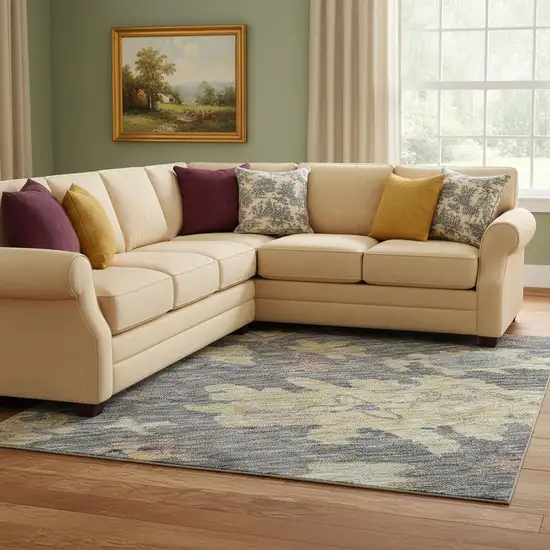 Blue Gold And Coral Floral Washable Area Rug With UV Protection Photo 2