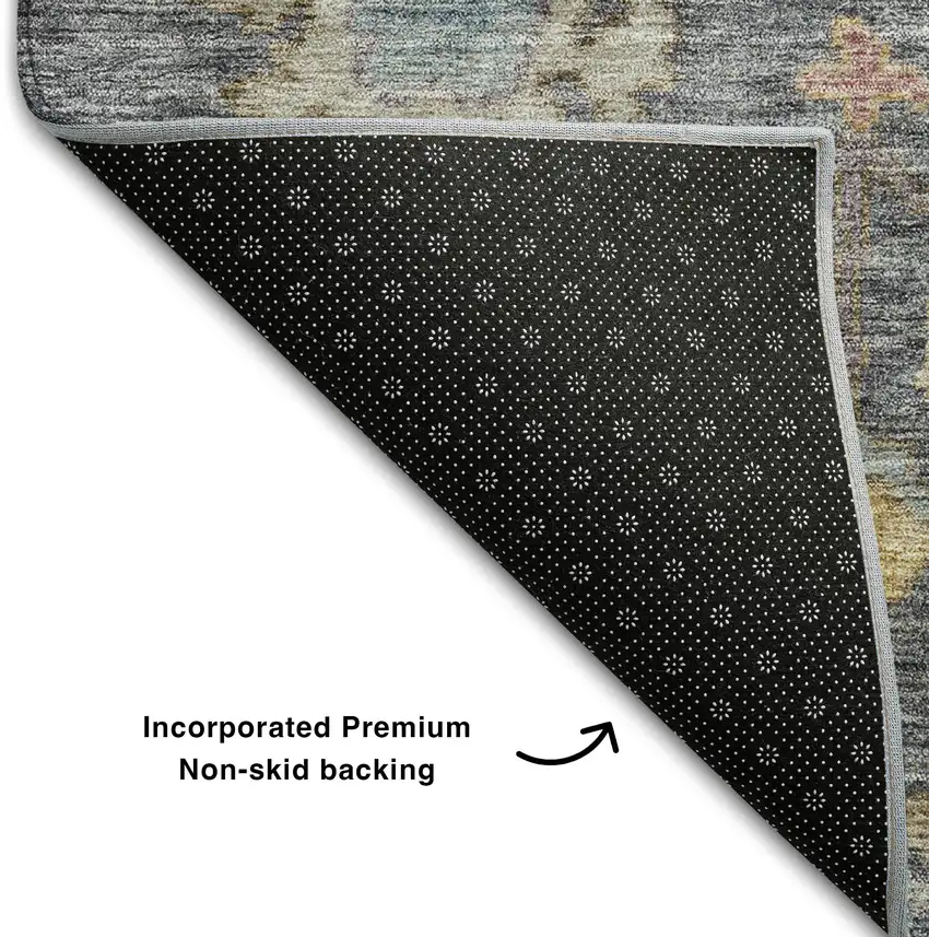 Blue Gold And Coral Floral Washable Area Rug With UV Protection Photo 6