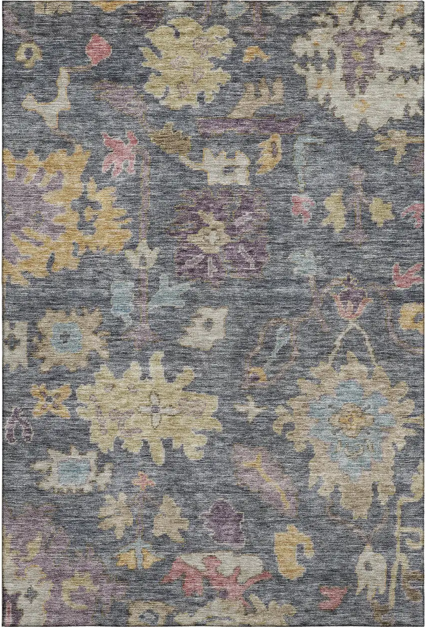 Blue Gold And Coral Floral Washable Area Rug With UV Protection Photo 5