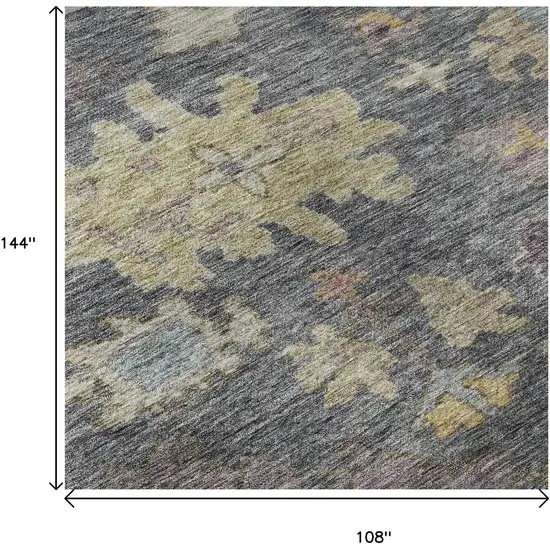 Blue Gold And Coral Floral Washable Area Rug With UV Protection Photo 9