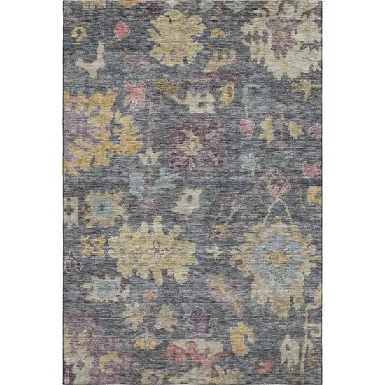 Blue Gold And Coral Floral Washable Area Rug With UV Protection Photo 5