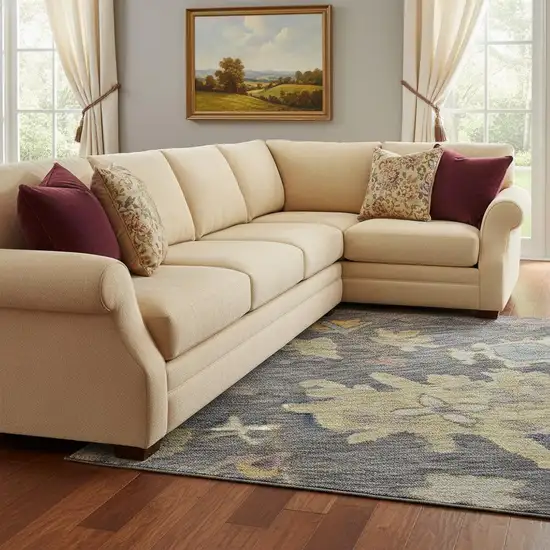 Blue Gold And Coral Floral Washable Area Rug With UV Protection Photo 2