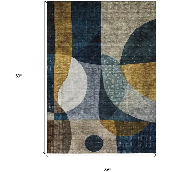 Blue Gold And Gray Abstract Washable Indoor Outdoor Area Rug Photo 8