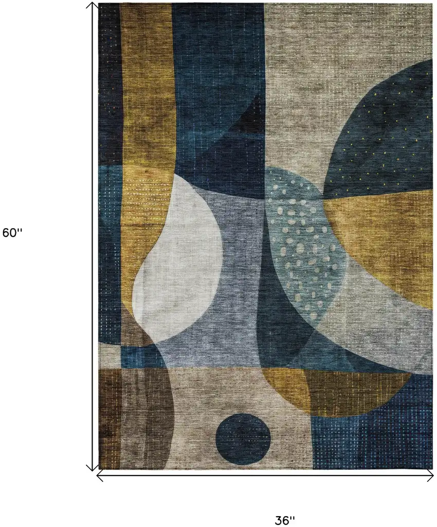Blue Gold And Gray Abstract Washable Indoor Outdoor Area Rug Photo 8