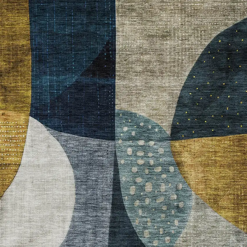 Blue Gold And Gray Abstract Washable Indoor Outdoor Area Rug Photo 6