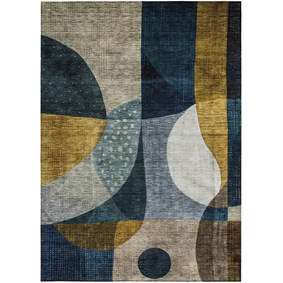 Blue Gold And Gray Abstract Washable Indoor Outdoor Area Rug Photo 7