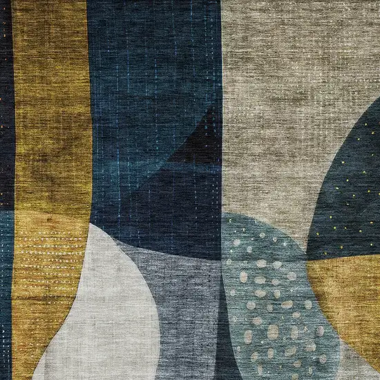 Blue Gold And Gray Abstract Washable Indoor Outdoor Area Rug Photo 6