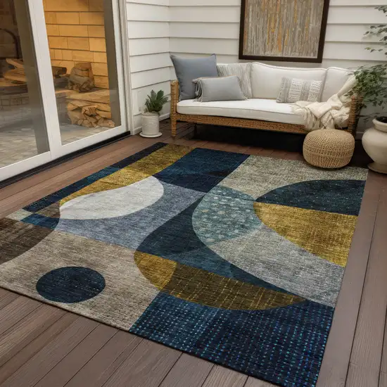 Blue Gold And Gray Abstract Washable Indoor Outdoor Area Rug Photo 8
