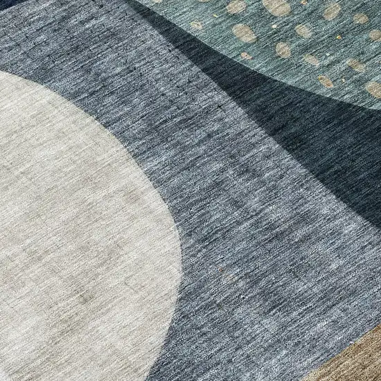 Blue Gold And Gray Abstract Washable Indoor Outdoor Area Rug Photo 4