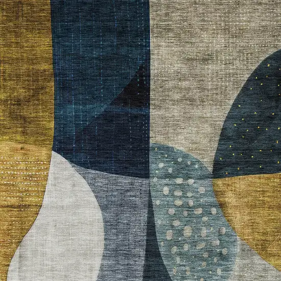 Blue Gold And Gray Abstract Washable Indoor Outdoor Area Rug Photo 6