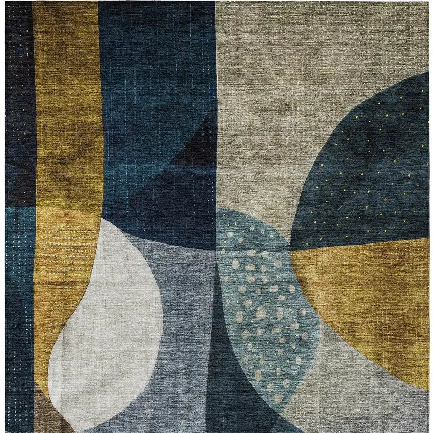 Blue Gold And Gray Abstract Washable Indoor Outdoor Area Rug Photo 7