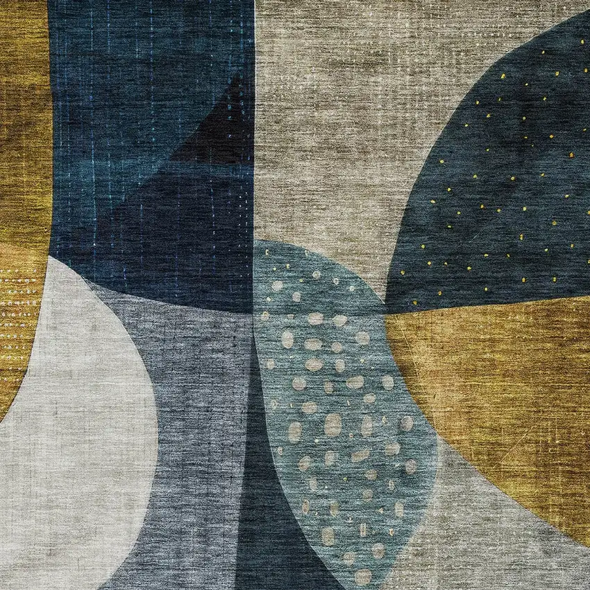Blue Gold And Gray Abstract Washable Indoor Outdoor Area Rug Photo 6